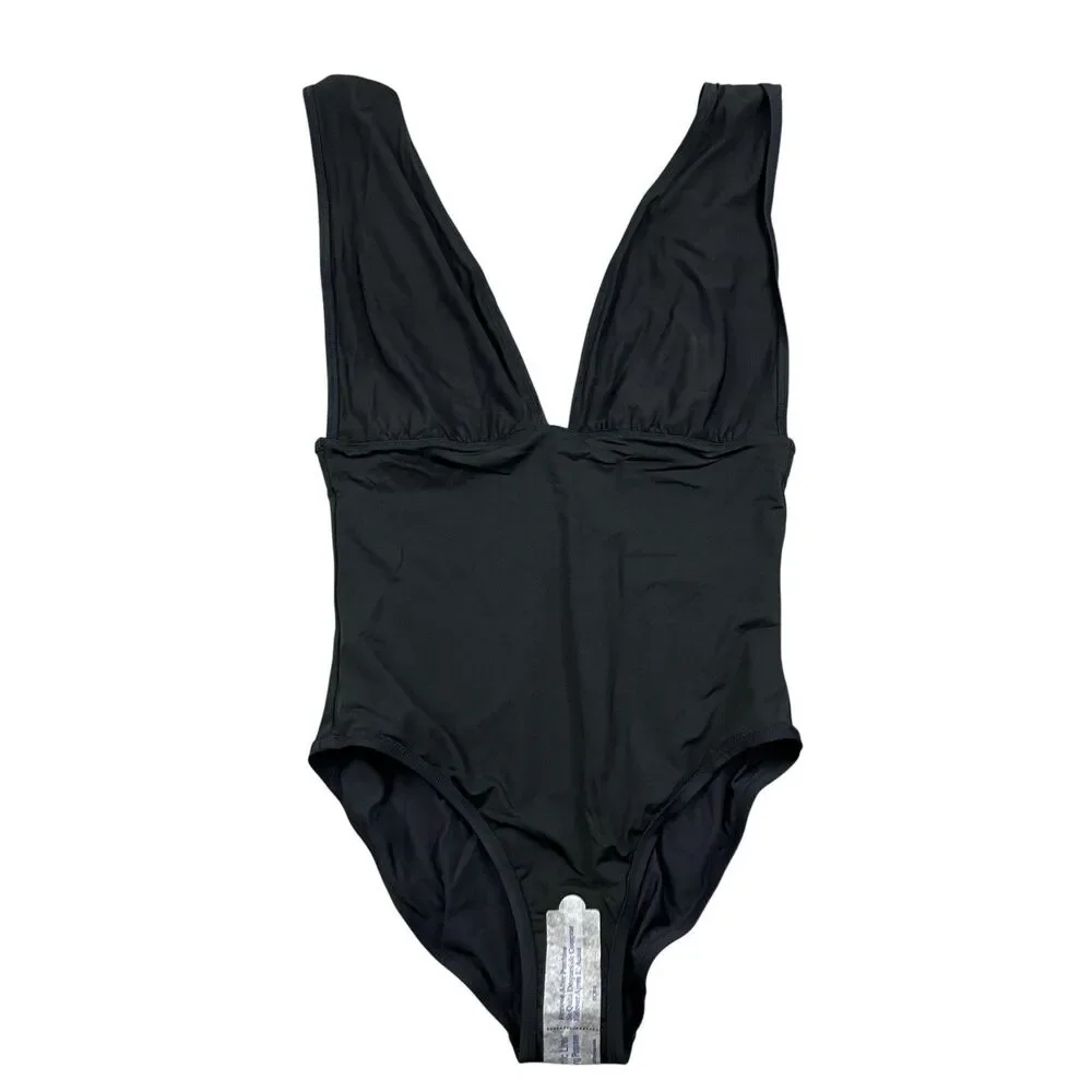 J Crew Plunge Swimsuit Womens 10 Black V Neck One Piece Lined Resortwear G9417